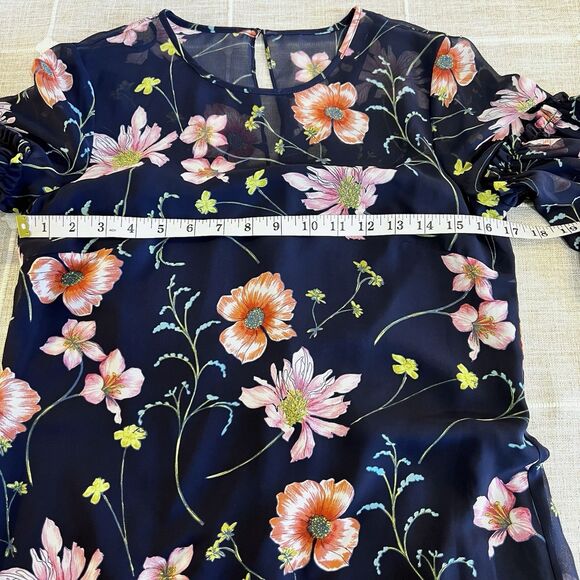 Eliza J Navy Pink Floral Dress Oversized Ruffle Flare Sleeves Women’s 4 - Picture 12 of 13